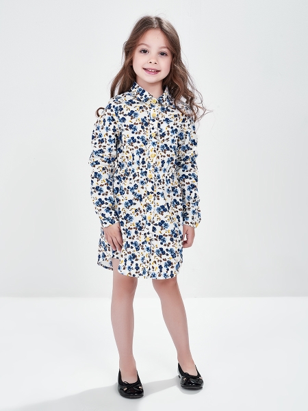 Платье для девочек Mini Maxi, модель 6365, цвет голубой/мультиколор - Платья для девочек с длинным рукавом
