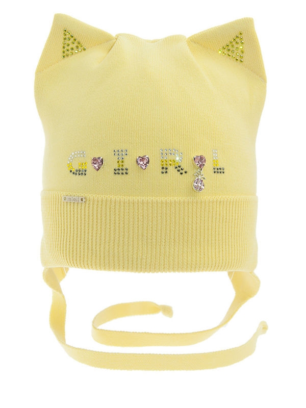 Шапка для девочки Цветана, Миалт светло-желтый, весна-осень - Шапочки на завязках