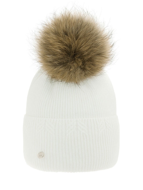 Шапка для девочки Вариация-2, Миалт белый - Шапки с меховым помпоном