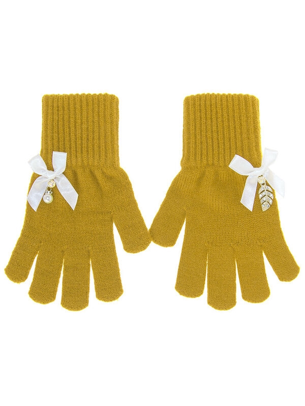 Перчатки для девочки Мальвина, Миалт горчичный, весна-осень - Перчатки