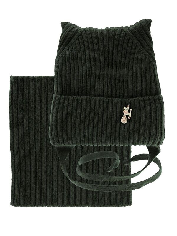 Комплект для девочки Пуша, Миалт темно-зеленый, зима - Комплекты: шапка и шарф