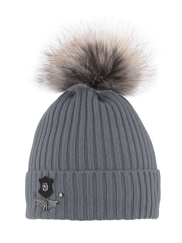 Шапка для мальчика Вихрь, Миалт серый, зима - С меховым помпоном