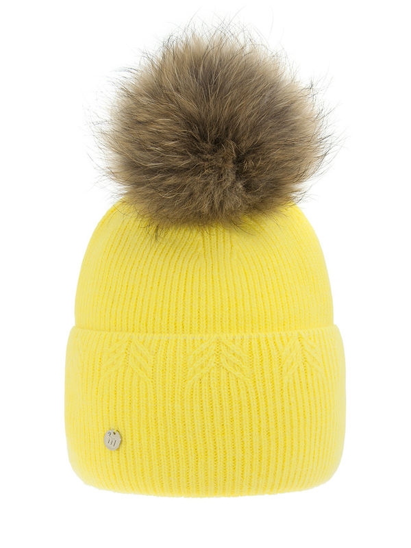 Шапка для девочки Вариация-2, Миалт желтый - Шапки с меховым помпоном