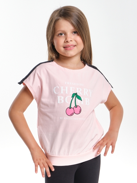 Футболка для девочек Mini Maxi, модель 6037, цвет кремовый/розовый - Футболки для девочек