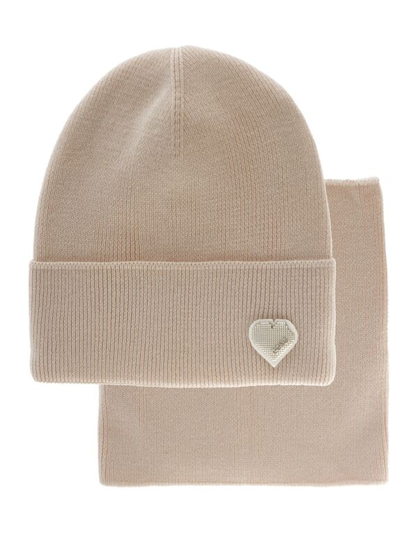 Комплект для девочки Сентябрина, Миалт бежевый, весна-осень - Комплект: шапочки и шарф