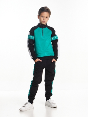 Спортивный костюм для мальчиков Mini Maxi, модель 7255, цвет черный/бирюзовый