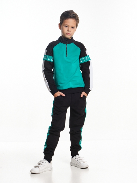 Спортивный костюм для мальчиков Mini Maxi, модель 7255, цвет черный/бирюзовый - Костюмы спортивные