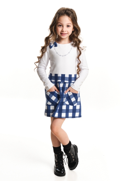 Платье для девочек Mini Maxi, модель 1171, цвет белый/синий - Платья для девочек с длинным рукавом