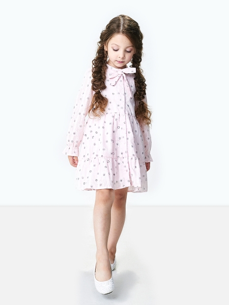 Платье для девочек Mini Maxi, модель 6252, цвет розовый/мультиколор - Платья для девочек с длинным рукавом