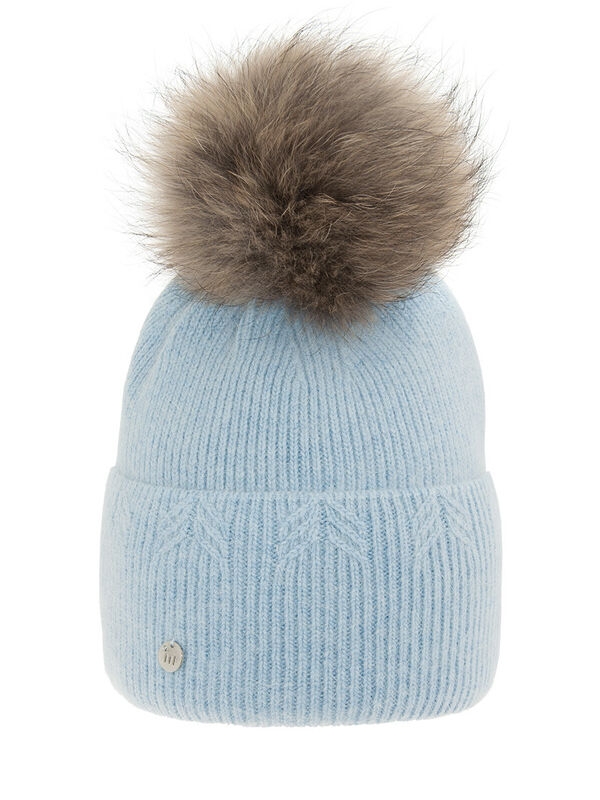 Шапка для девочки Вариация-2, Миалт светло-джинсовый, зима - Шапки с меховым помпоном