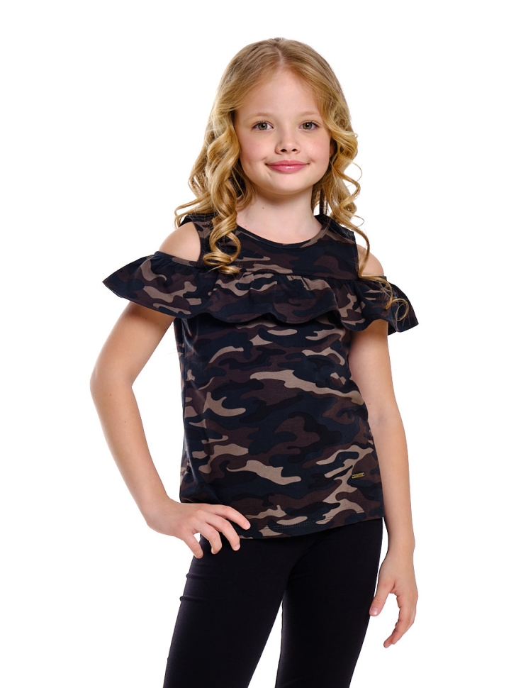 Футболка для девочек Mini Maxi, модель 4698, цвет хаки/камуфляж - Футболки для девочек