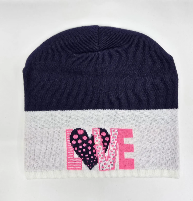 Шапка для девочки LOVE, Миалт белый-синий, весна-осень 