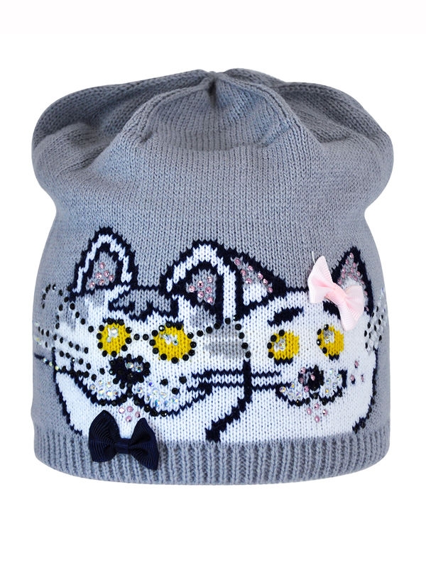 Шапка для девочки Стиляги, Миалт светло-серый/белый, весна-осень - Для девочек весна-осень
