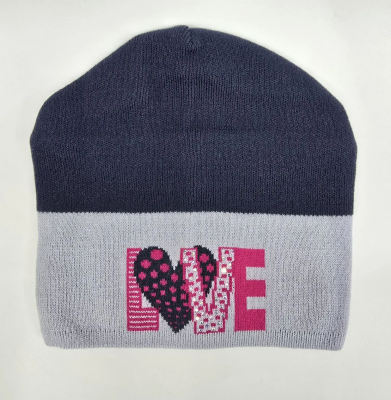 Шапка для девочки LOVE, Миалт серый-синий, весна-осень 