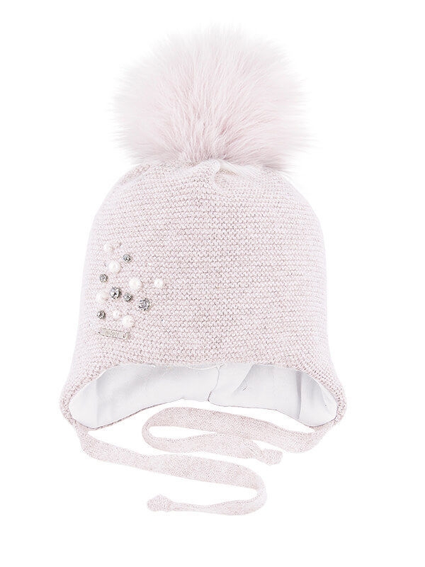 Шапка для девочки Крошка kids, Миалт пудровый, зима - Шапки с меховым помпоном