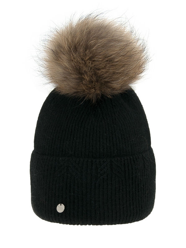 Шапка для девочки Вариация-2, Миалт черный, зима - Шапки с меховым помпоном