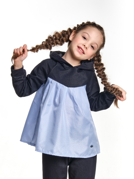 Джемпер для девочек Mini Maxi, модель 6259, цвет темно-синий/клетка - Туники для девочек