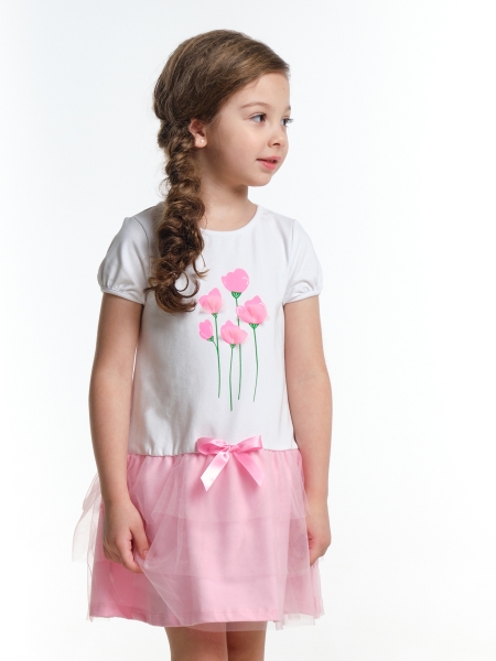 Платье для девочек Mini Maxi, модель 3960, цвет белый/розовый - Платья для девочек с коротким рукавом