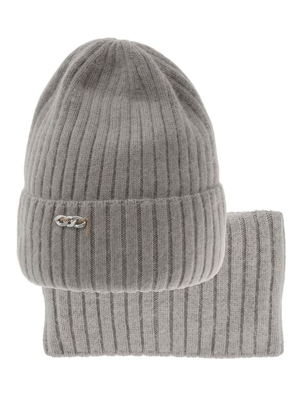 Комплект для девочки Сицилия, Миалт серо-бежевый, зима - Комплекты: шапка и шарф