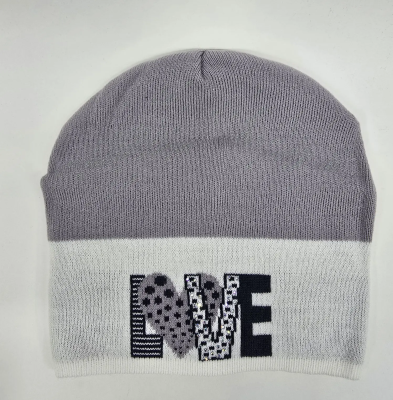 Шапка для девочки LOVE, Миалт белый-серый, весна-осень  
