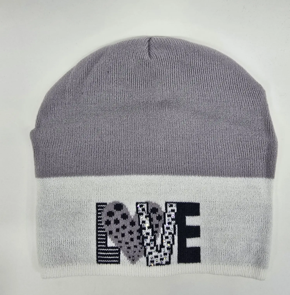 Шапка для девочки LOVE, Миалт белый-серый, весна-осень   - Для девочек весна-осень