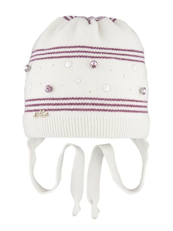 Шапка для девочки Пудра, Миалт белый, зима - Шапочки на завязках
