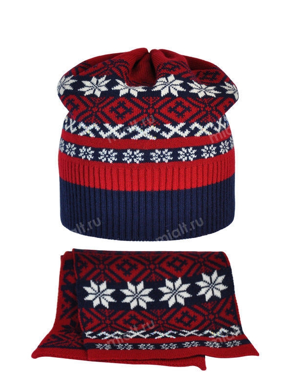 Комплект для девочки Карпаты, Миалт темно-синий/красный, весна-осень - Комплект: шапочки и шарф