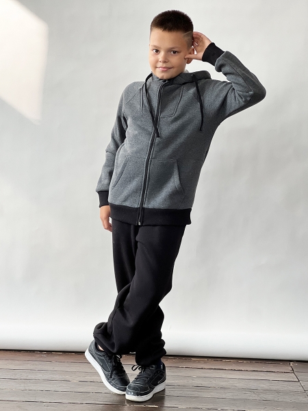 Спортивный костюм с начесом для мальчика БУШОН SP30, цвет серый/черный - Костюмы спортивные