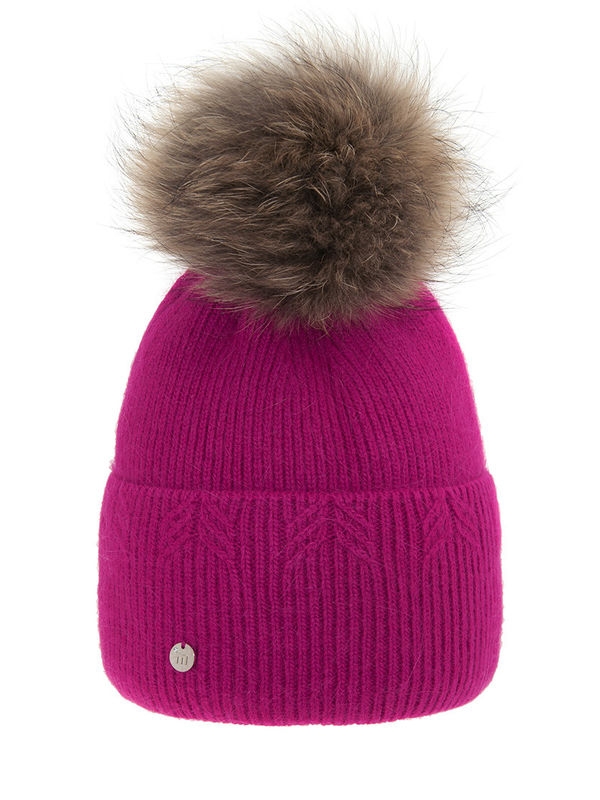 Шапка для девочки Вариация-2, Миалт яркая/фуксия - Шапки с меховым помпоном