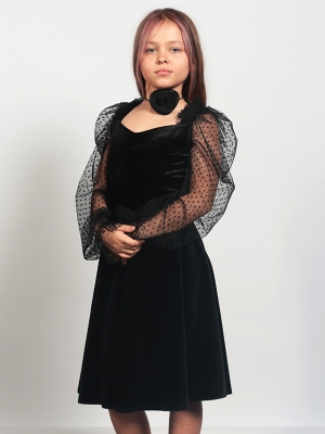 Платье велюровое нарядное БУШОН ST632, цвет черный choker