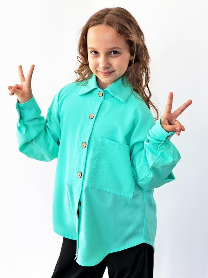 Рубашка для девочки БУШОН, цвет бирюзовый - Рубашки для девочек