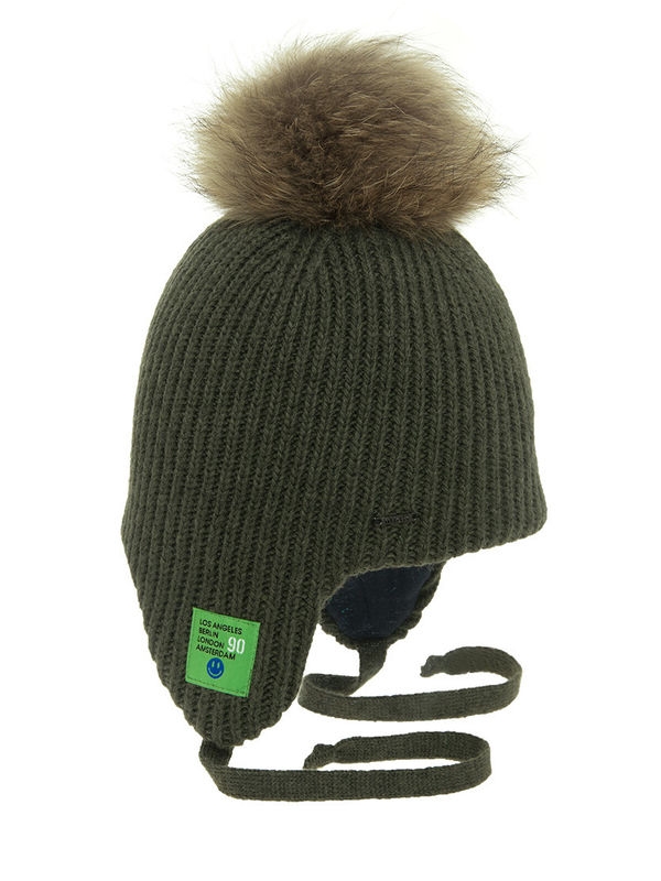 Шапка для мальчика Патриот, Миалт хаки - С меховым помпоном