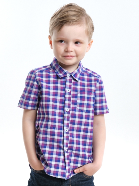 Сорочка для мальчиков Mini Maxi, модель 7903, цвет сиреневый/клетка - Рубашки с коротким рукавом