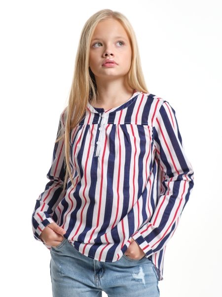 Блузка для девочек Mini Maxi, модель 4786, цвет синий/красный/мультиколор - Блузки с длинным рукавом / текстиль