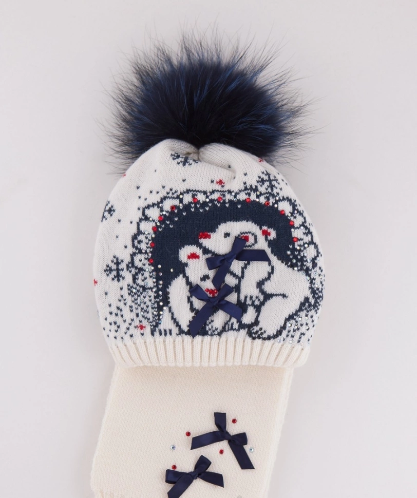 Комплект для девочки Плюшевые мишки, Миалт белый/темно-синий (1) - Комплекты: шапка и шарф