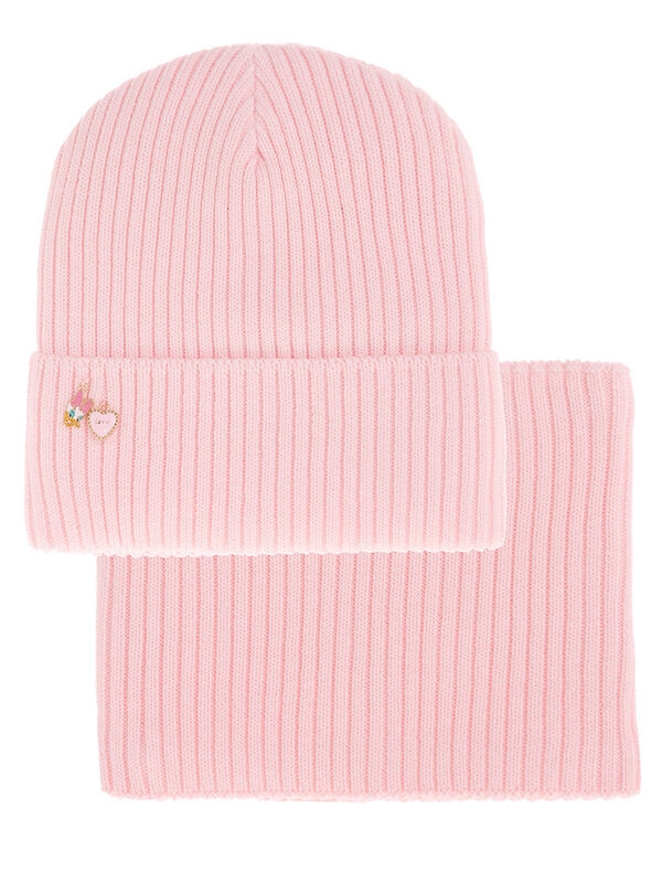 Комплект для девочки Клювдия комплект, Миалт бледно-розовый, весна-осень - Комплект: шапочки и шарф