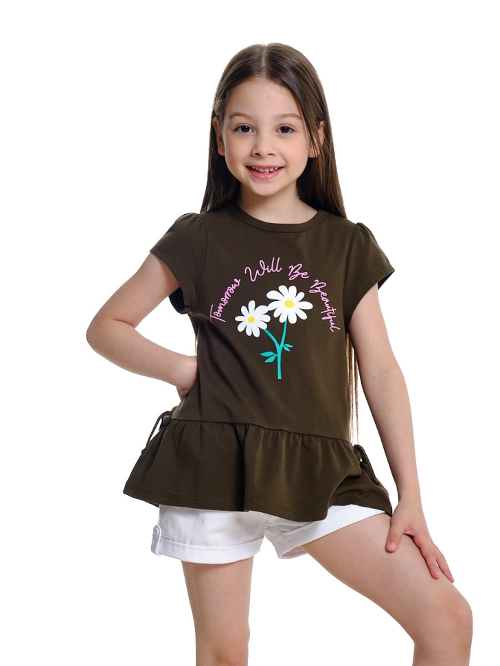 Футболка для девочек Mini Maxi, модель 7568, цвет хаки - Футболки для девочек