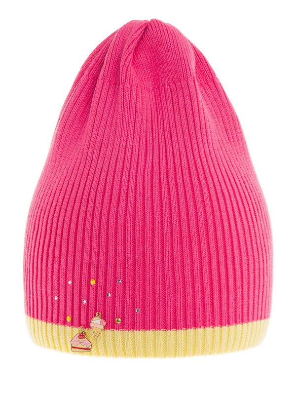 Шапка для девочки Тортик, Миалт малина/неон, весна-осень - Для девочек весна-осень