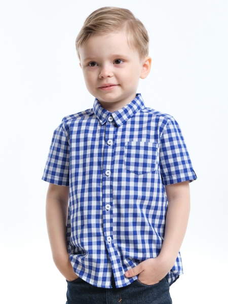 Сорочка для мальчиков Mini Maxi, модель 7903, цвет синий/клетка - Рубашки с коротким рукавом