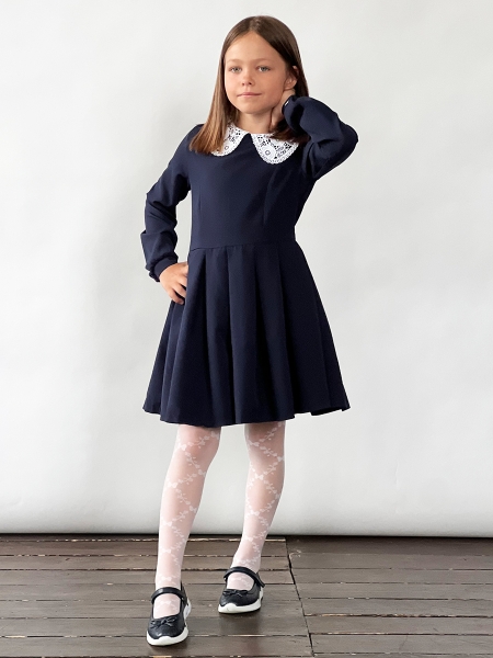 Платье для девочки школьное БУШОН SK19, цвет темно-синий - Платья / сарафаны для школы