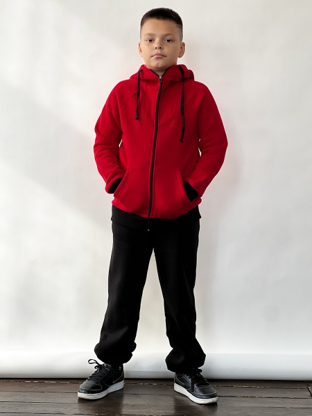 Спортивный костюм с начесом для мальчика БУШОН SP30, цвет красный/черный - Костюмы спортивные