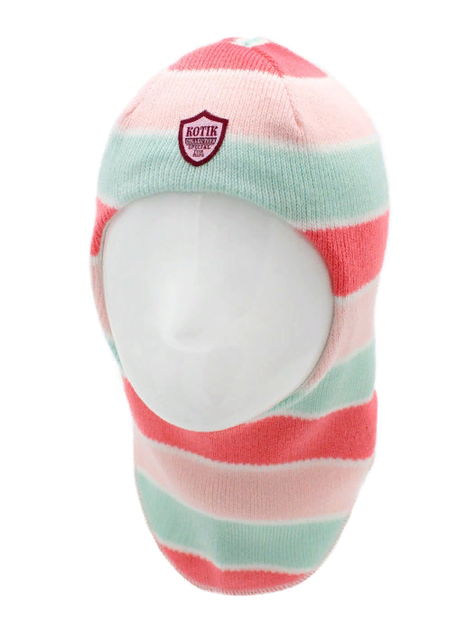 Шапка-шлем для девочки зима, скб св.розовы+коралл+ментол - Шапки-шлемы зима-осень