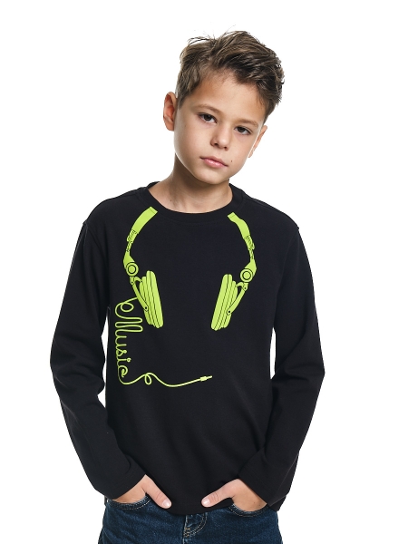 Джемпер для мальчиков Mini Maxi, модель 7732, цвет черный/салатовый - Лонгсливы / футболки - дл. рукав