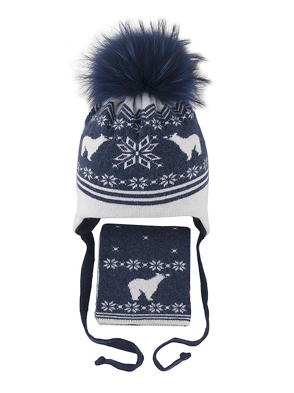 Комплект Белые медведи, Миалт синий, зима-весна-осень - Комплекты: шапка и шарф