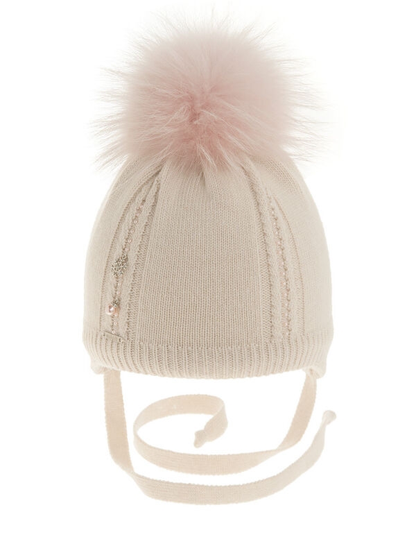 Шапка для девочки Задоринка, Миалт светло-бежевый, зима - Шапочки на завязках
