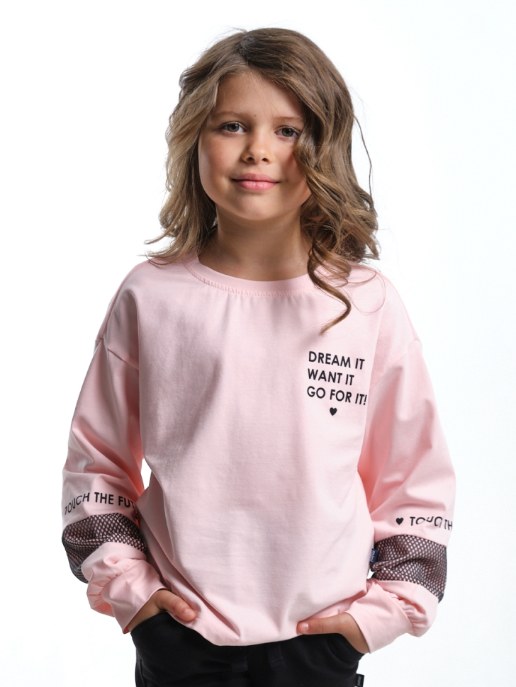 Футболка для девочек Mini Maxi, модель 7897, цвет кремовый/розовый - Лонгсливы