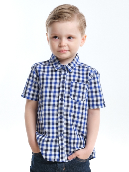 Сорочка для мальчиков Mini Maxi, модель 7903, цвет темно-синий/темно-синий/клетка - Рубашки с коротким рукавом