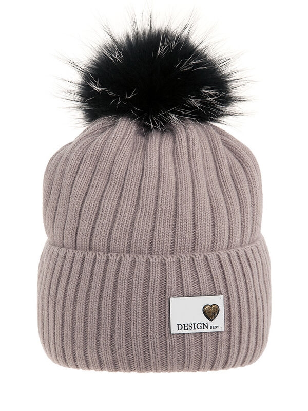 Шапка для девочки Симфония, Миалт какао, зима - Шапки с меховым помпоном