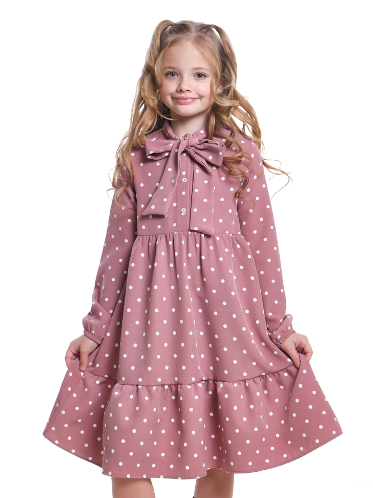 Платье для девочек Mini Maxi, модель 7014, цвет розовый/мультиколор - Платья для девочек с длинным рукавом
