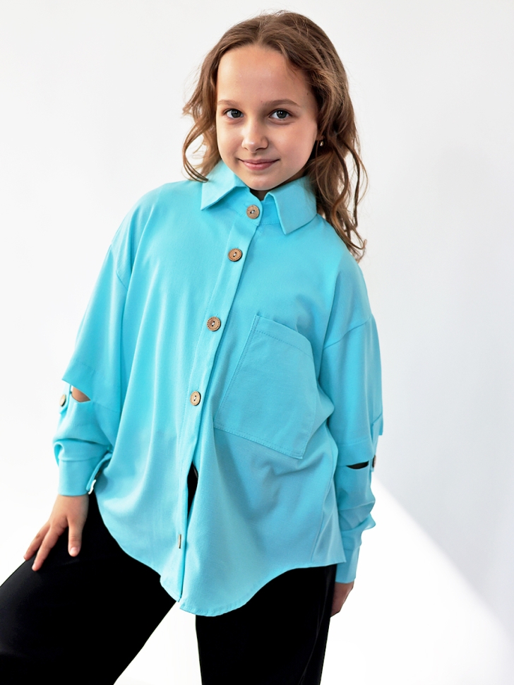 Рубашка для девочки БУШОН, цвет голубой - Рубашки для девочек